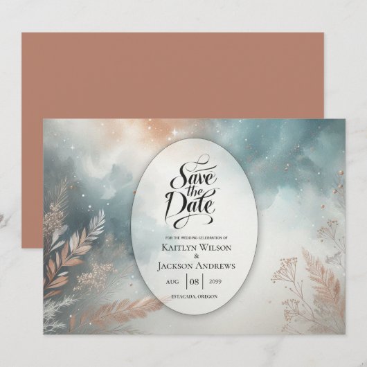 Sage and Terracotta Stardust Skies Wedies Save The Date (Vorne/Hinten)