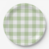 Sage and White Buffalo Plaid Gingham Pappteller (Vorderseite)
