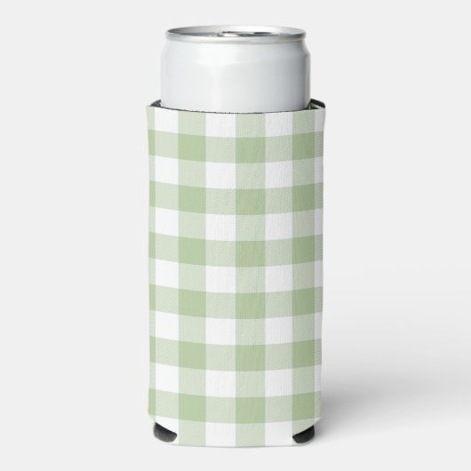 Sage and White Buffalo Plaid Gingham Selters Dosenkühler (Seltzer Vorderseite)