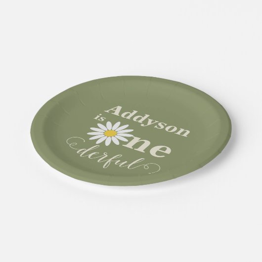 Sage and White First Birthday Daisy Pappteller (Schrägansicht)