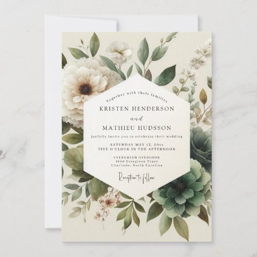 Sage Antique Bloom Hochzeit Einladung (Vorderseite)