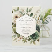 Sage Antique Bloom Hochzeit Einladung (Stehend Vorderseite)