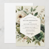 Sage Antique Bloom Wedding Einladung (Vorne/Hinten)