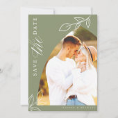 Sage Arch Boho Minimal Leaf Foto Save The Date (Vorderseite)