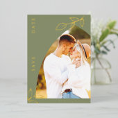 Sage Arch Gold Foil Leaf Save the Date Karte (Stehend vorne)