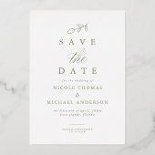 Sage Arch Gold Foil Leaf Save the Date Karte (Rückseite)