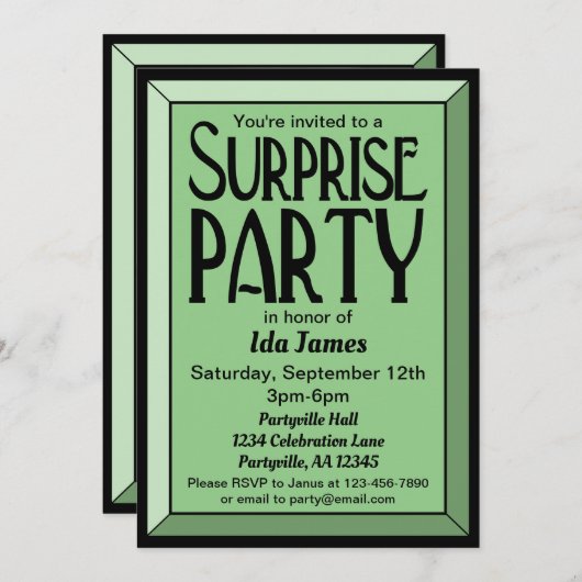 Sage Art Deco Foto Geburtstag Überraschung Party Einladung (Vorne/Hinten)