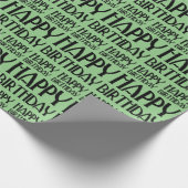 Sage Art Deco Happy Birthday Geschenkpapier (Ecke)