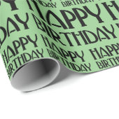 Sage Art Deco Happy Birthday Geschenkpapier (Rolleneckpunkt)