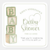 Sage Baby Blocks Baby Shower Favor Sticker (Vorderseite)