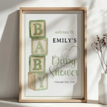 Sage Baby Blocks Baby Shower Willkommensposter