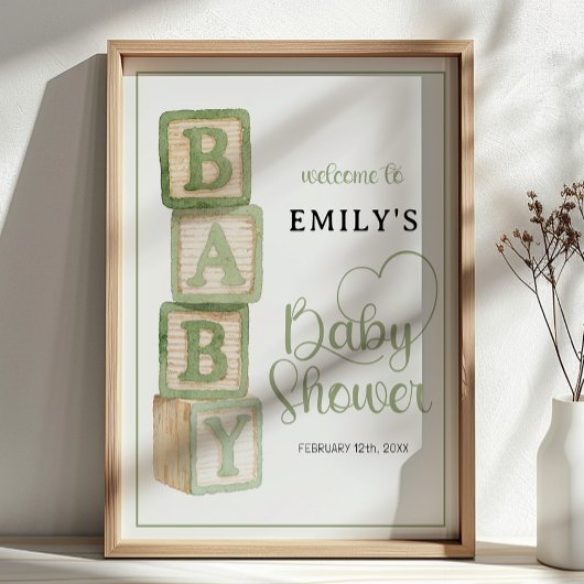Sage Baby Blocks Baby Shower Willkommensposter Poster