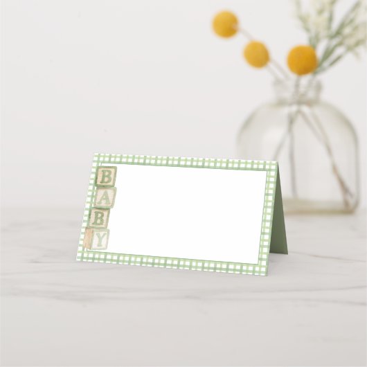Sage Baby Blocks Blank Food & Favor Tent Cards Platzkarte (Rückseite)
