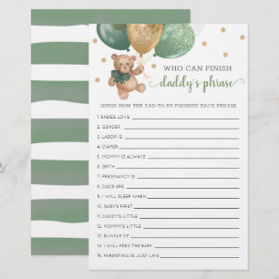Sage Baby Shower Daddy's Phrase Game Teddy Bären