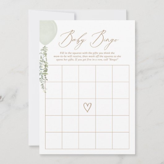 Sage Balloon Baby Shower Bingo Game Einladung (Vorderseite)