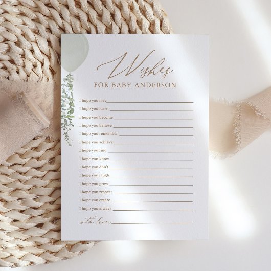 Sage Balloon Baby Shower Wishes for Baby Einladung