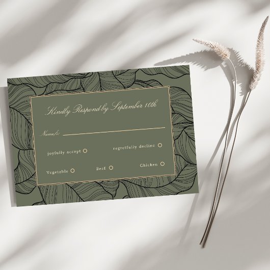 Sage Beige Elegante Script Response Card RSVP Karte