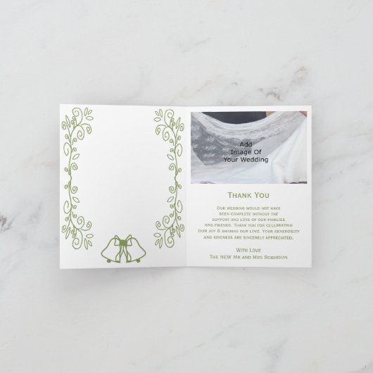 Sage Bells Scrollwork Design Wedding Dankeskarte (Innenseite)