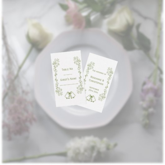Sage Bells Scrollwork Design Wedding Platzkarte