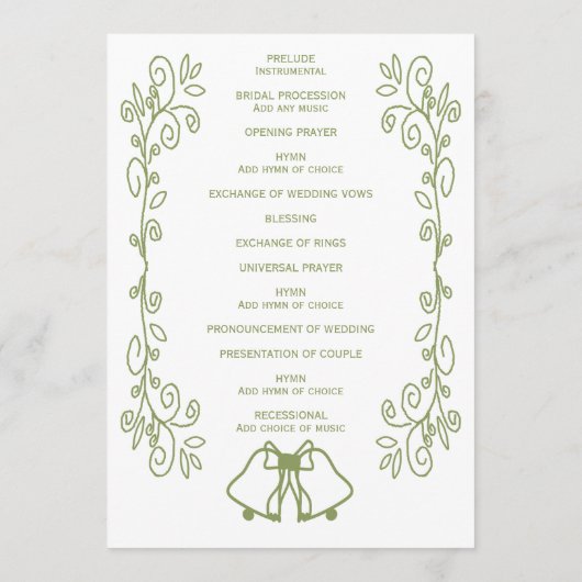 Sage Bells Scrollwork Design Wedding Programm (Rückseite)