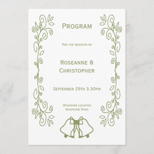 Sage Bells Scrollwork Design Wedding Programm (Vorderseite)