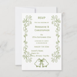 Sage Bells Scrollwork Design Wedding RSVP Karte