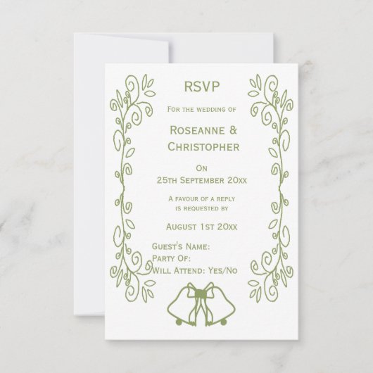 Sage Bells Scrollwork Design Wedding RSVP Karte (Vorderseite)