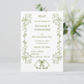 Sage Bells Scrollwork Design Wedding RSVP Karte (Stehend Vorderseite)