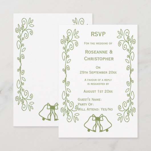 Sage Bells Scrollwork Design Wedding RSVP Karte (Vorne/Hinten)