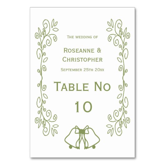 Sage Bells Scrollwork Design Wedding Tischnummer (Rückseite)