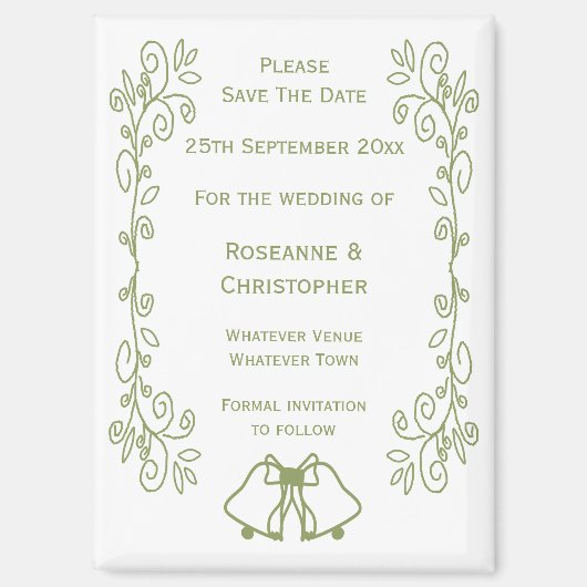 Sage Bells Scrollwork Wedding Save the Date Magnet (Vorderseite)