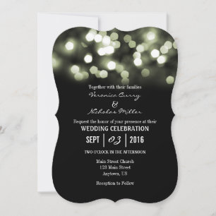 Sage Black Bokeh Glitzer Lights Hochzeit Einladung