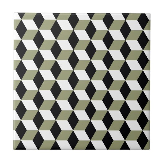 Sage Black & White 3D Cubes Pattern Fliese (Vorderseite)
