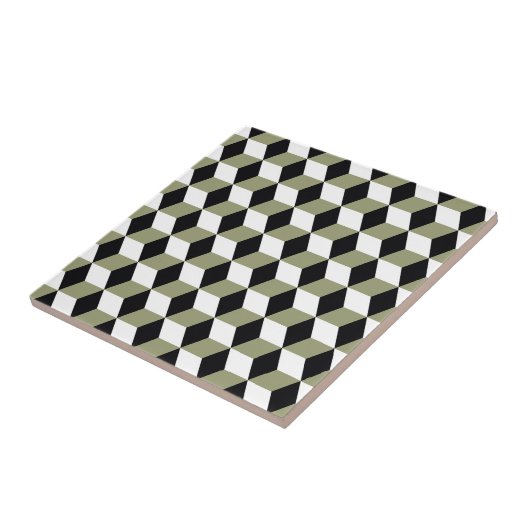 Sage Black & White 3D Cubes Pattern Fliese (Seite)