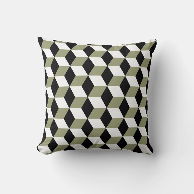 Sage Black & White 3D Cubes Pattern Kissen (Vorderseite)
