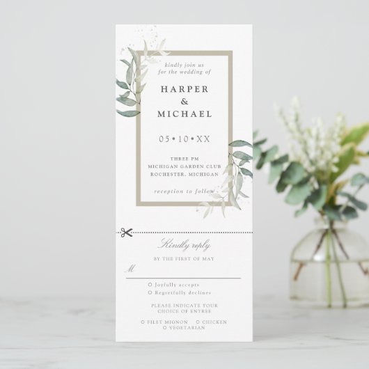 Sage Blätter Hochzeit laden w uAwg angefügt Einladung (Stehend Vorderseite)