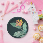 Sage Blätter Tropische Blume auf dunklen Aquamarin Pappteller (Party)