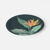 Sage Blätter Tropische Blume auf dunklen Aquamarin Pappteller (Schrägansicht)