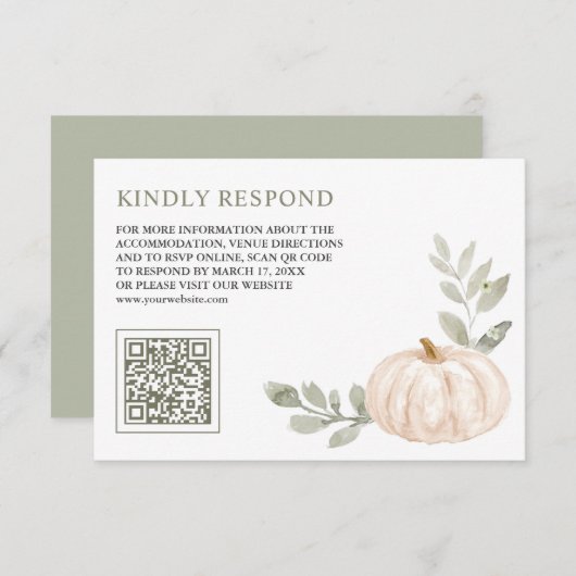 Sage Blätter White Pumpkin QR Code UAWG Wedding Begleitkarte (Vorne/Hinten)