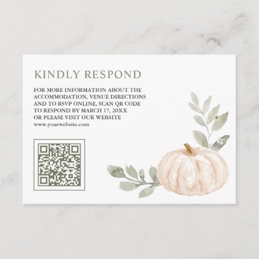 Sage Blätter White Pumpkin QR Code UAWG Wedding Begleitkarte (Vorderseite)