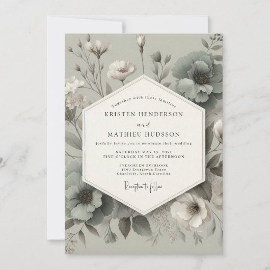 Sage Bloom Eleganz Hochzeit Einladung (Vorderseite)