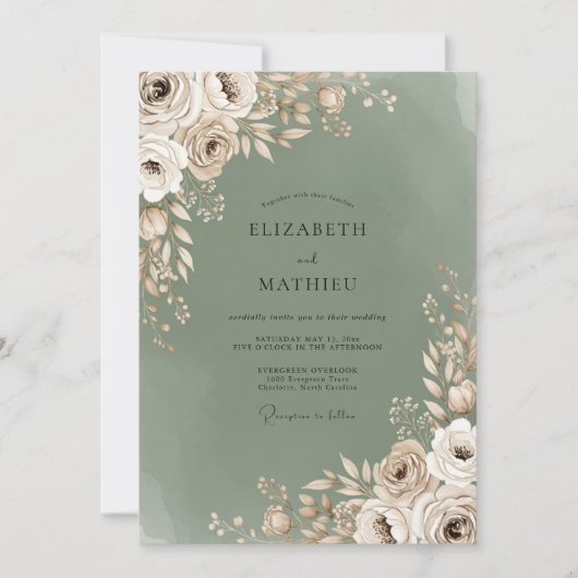 Sage Bloom Romantic Wedding Einladung (Vorderseite)