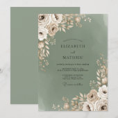 Sage Bloom Romantic Wedding Einladung (Vorne/Hinten)