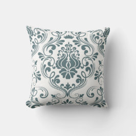 Sage Blue and White Damask Blumenmuster Elegant Kissen