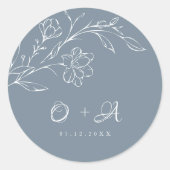 Sage Blue Elegant Wedding Monogram Umschlag Aufkle Runder Aufkleber (Vorderseite)