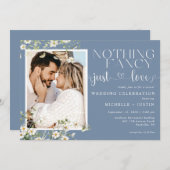 Sage Blue Floral Lässig Hochzeit Just Liebe Einladung (Vorne/Hinten)