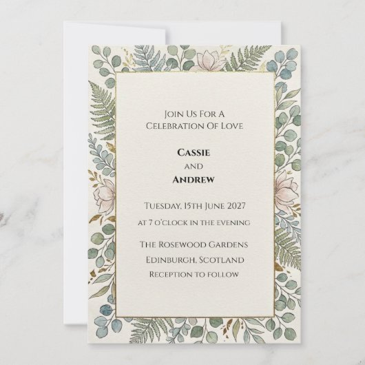 Sage Blue Greenery Hochzeit Einladung (Vorderseite)