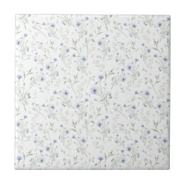 Sage Blue Watercolor Wildflower Floral Custom Name Fliese