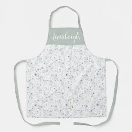 Sage Blue Watercolor Wildflower Floral Custom Name Schürze