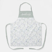 Sage Blue Watercolor Wildflower Floral Custom Name Schürze (Vorderseite)